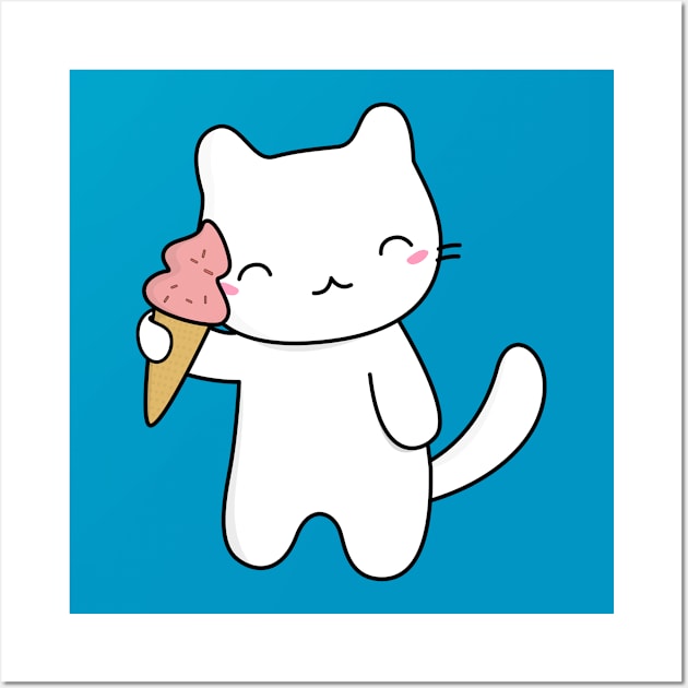 Cute and Kawaii Ice Cream Cat T-Shirt Wall Art by happinessinatee